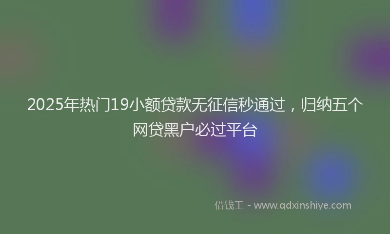 2025年热门19小额贷款无征信秒通过，归纳五个网贷黑户必过平台