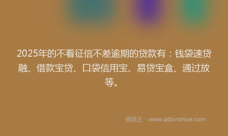 2025年的不看征信不差逾期的贷款有：钱袋速贷融、借款宝贷、口袋信用宝、易贷宝盒、通过放等。
