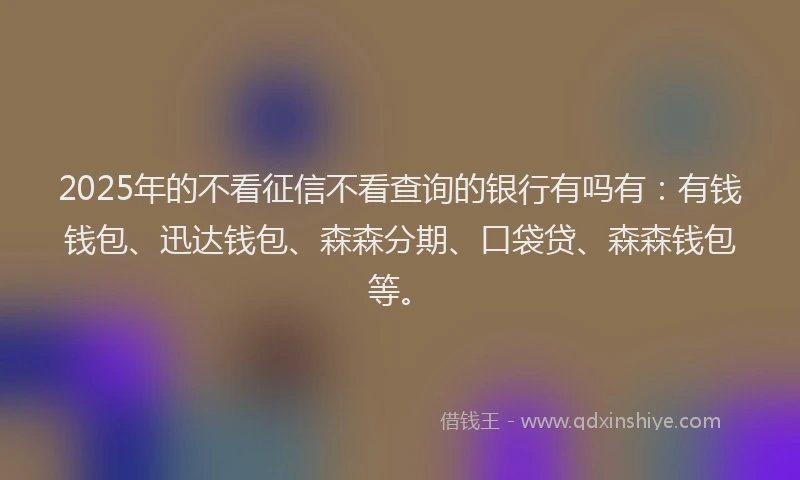 2025年的不看征信不看查询的银行有吗有：有钱钱包、迅达钱包、森森分期、口袋贷、森森钱包等。