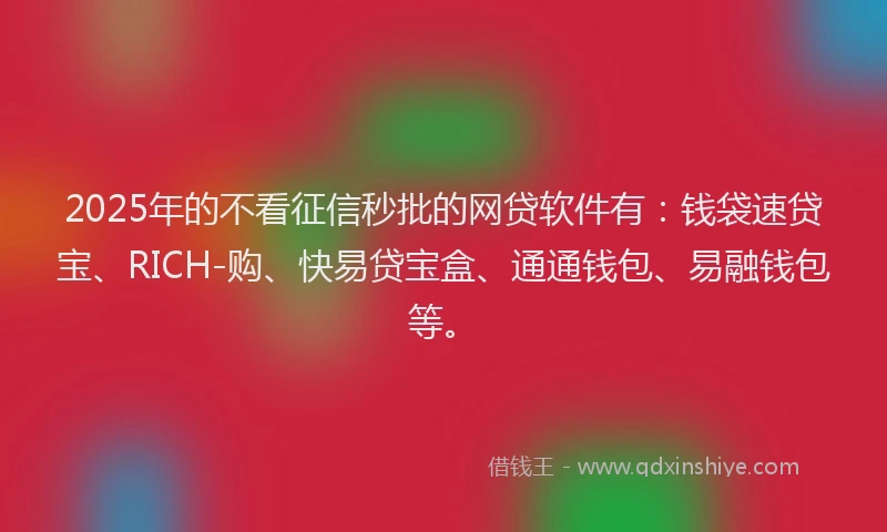 2025年的不看征信秒批的网贷软件有：钱袋速贷宝、RICH-购、快易贷宝盒、通通钱包、易融钱包等。