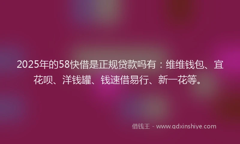 2025年的58快借是正规贷款吗有：维维钱包、宜花呗、洋钱罐、钱速借易行、新一花等。