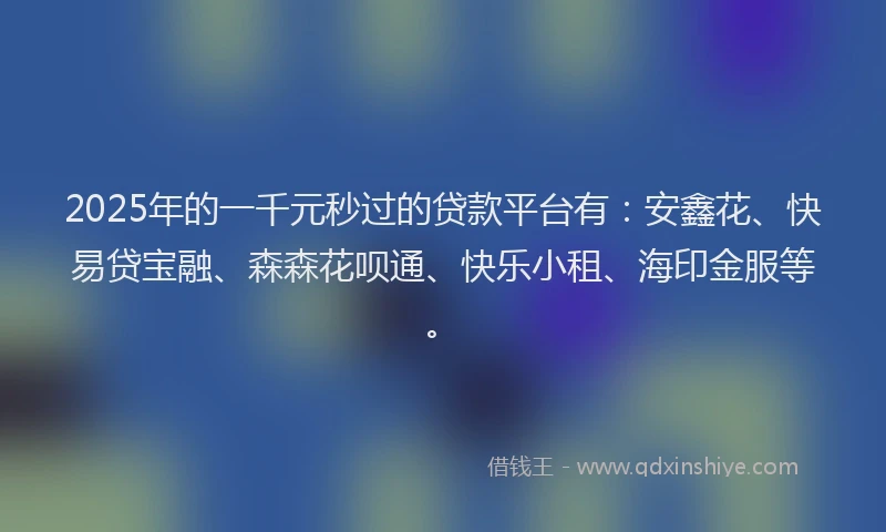 2025年的一千元秒过的贷款平台有：安鑫花、快易贷宝融、森森花呗通、快乐小租、海印金服等。