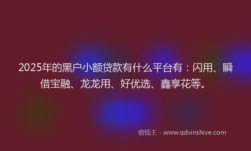2025年的黑户小额贷款有什么平台有：闪用、瞬借宝融、龙龙用、好优选、鑫享花等。