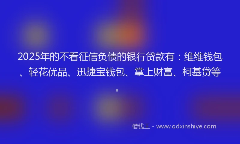 2025年的不看征信负债的银行贷款有：维维钱包、轻花优品、迅捷宝钱包、掌上财富、柯基贷等。