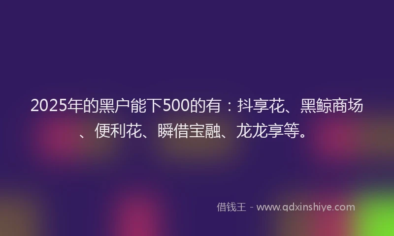 2025年的黑户能下500的有：抖享花、黑鲸商场、便利花、瞬借宝融、龙龙享等。