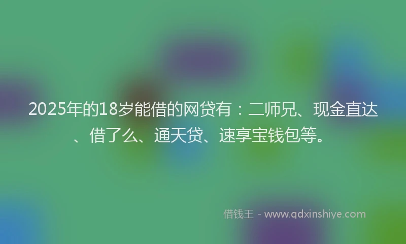 2025年的18岁能借的网贷有：二师兄、现金直达、借了么、通天贷、速享宝钱包等。