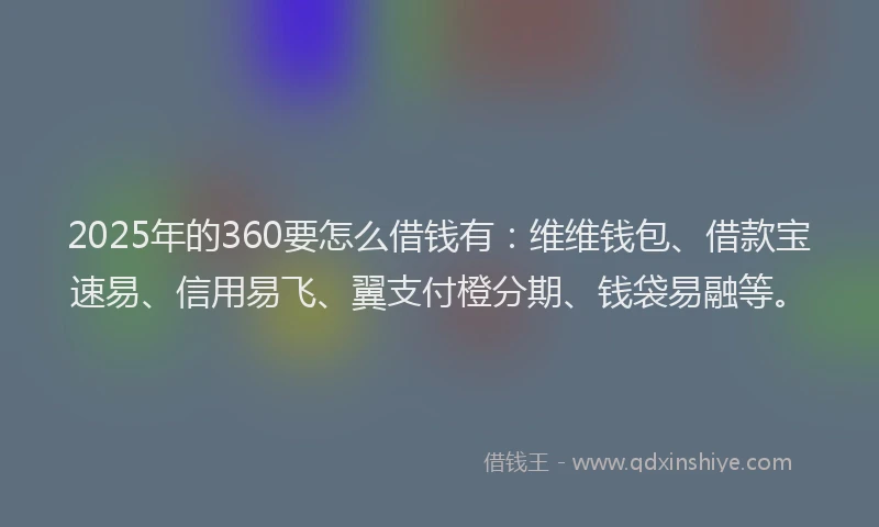 2025年的360要怎么借钱有：维维钱包、借款宝速易、信用易飞、翼支付橙分期、钱袋易融等。