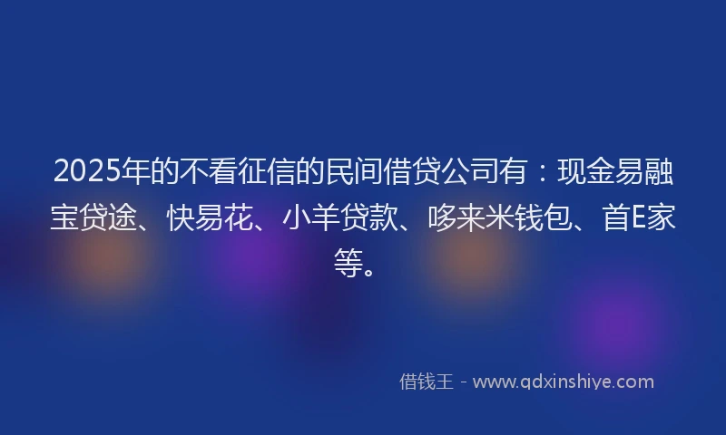 2025年的不看征信的民间借贷公司有：现金易融宝贷途、快易花、小羊贷款、哆来米钱包、首E家等。