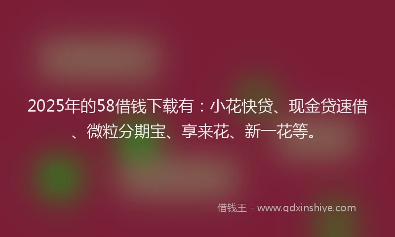 2025年的58借钱下载有：小花快贷、现金贷速借、微粒分期宝、享来花、新一花等。