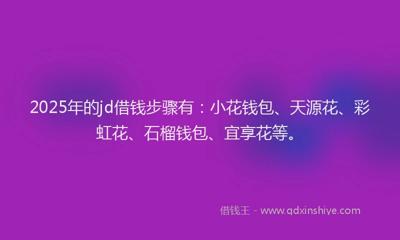 2025年的jd借钱步骤有:小花钱包、天源花、彩虹花、石榴钱包、宜享花等。