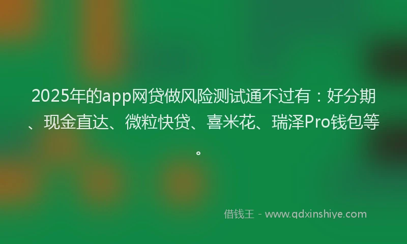 2025年的app网贷做风险测试通不过有：好分期、现金直达、微粒快贷、喜米花、瑞泽Pro钱包等。