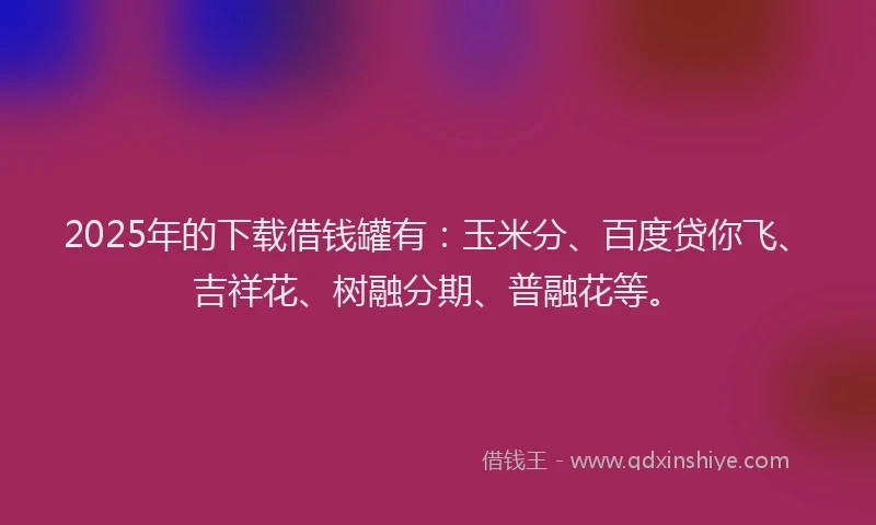 2025年的下载借钱罐有：玉米分、百度贷你飞、吉祥花、树融分期、普融花等。
