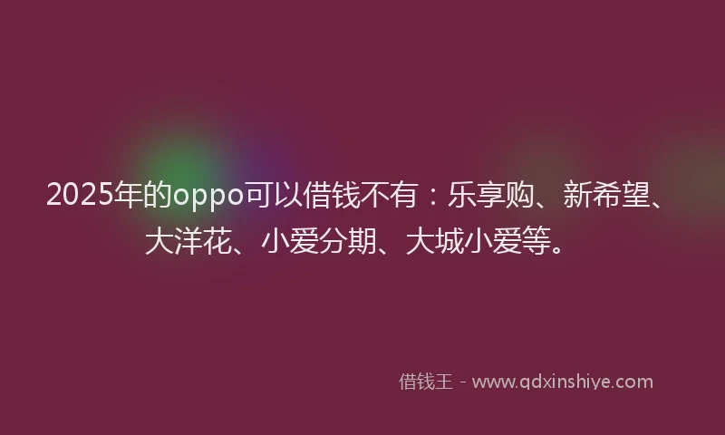 2025年的oppo可以借钱不有：乐享购、新希望、大洋花、小爱分期、大城小爱等。