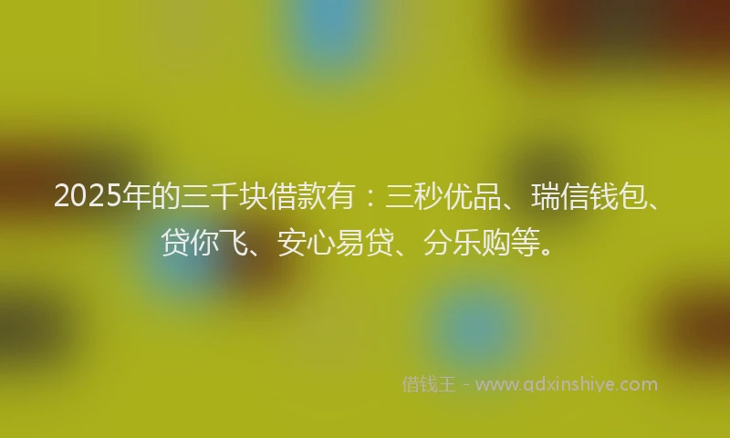 2025年的三千块借款有：三秒优品、瑞信钱包、贷你飞、安心易贷、分乐购等。