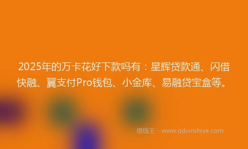 2025年的万卡花好下款吗有:星辉贷款通、闪借快融、翼支付Pro钱包、小金库、易融贷宝盒等。