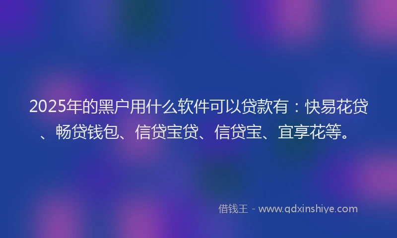 2025年的黑户用什么软件可以贷款有：快易花贷、畅贷钱包、信贷宝贷、信贷宝、宜享花等。