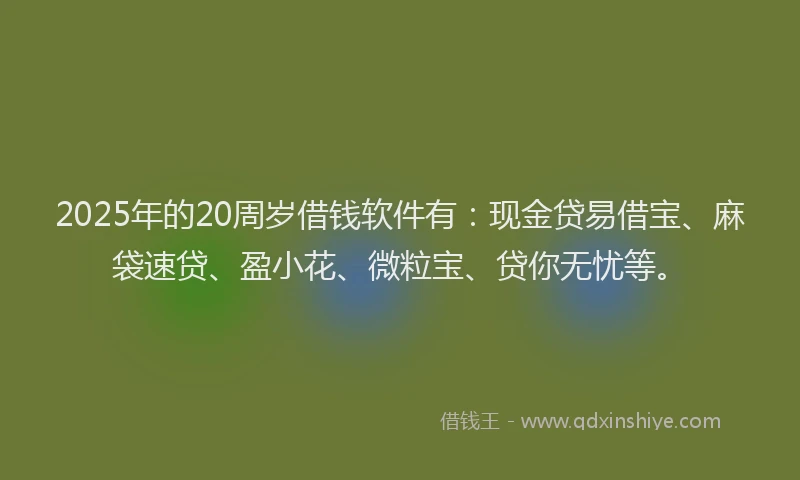2025年的20周岁借钱软件有：现金贷易借宝、麻袋速贷、盈小花、微粒宝、贷你无忧等。