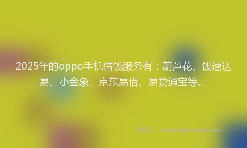 2025年的oppo手机借钱服务有：葫芦花、钱速达易、小金象、京东易借、易贷通宝等。