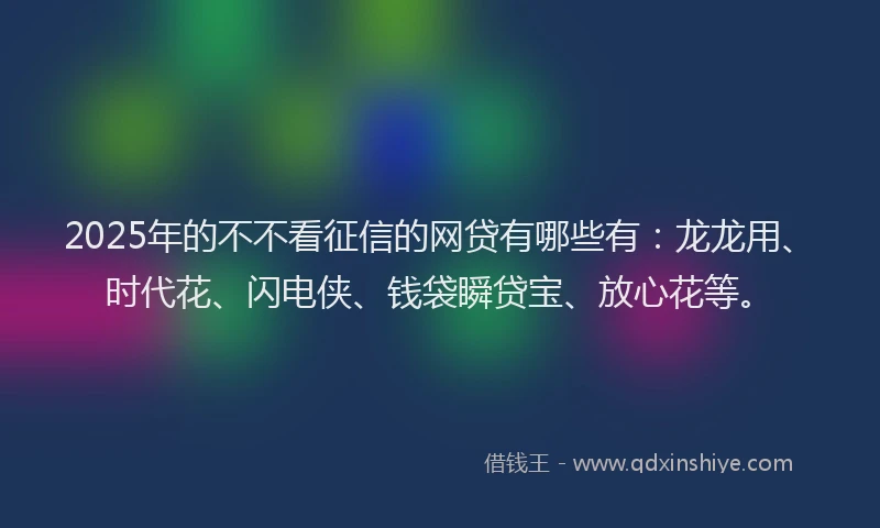 2025年的不不看征信的网贷有哪些有：龙龙用、时代花、闪电侠、钱袋瞬贷宝、放心花等。