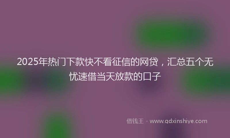 2025年热门下款快不看征信的网贷,汇总五个无忧速借当天放款的口子