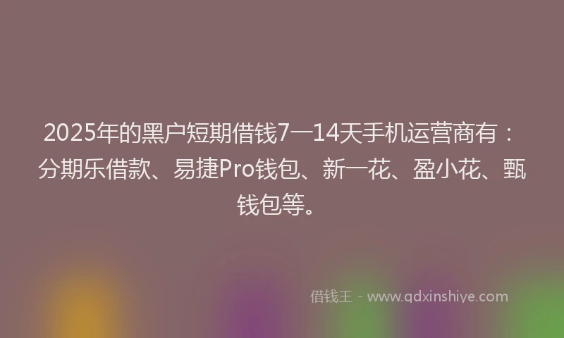 2025年的黑户短期借钱7一14天手机运营商有：分期乐借款、易捷Pro钱包、新一花、盈小花、甄钱包等。