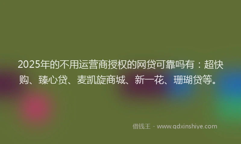 2025年的不用运营商授权的网贷可靠吗有：超快购、臻心贷、麦凯旋商城、新一花、珊瑚贷等。