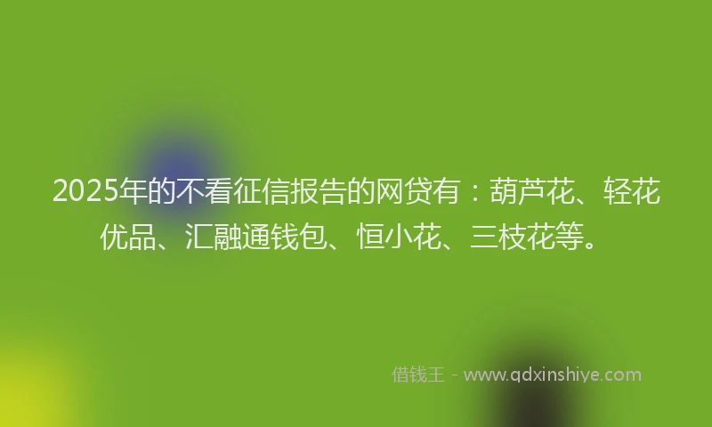 2025年的不看征信报告的网贷有：葫芦花、轻花优品、汇融通钱包、恒小花、三枝花等。