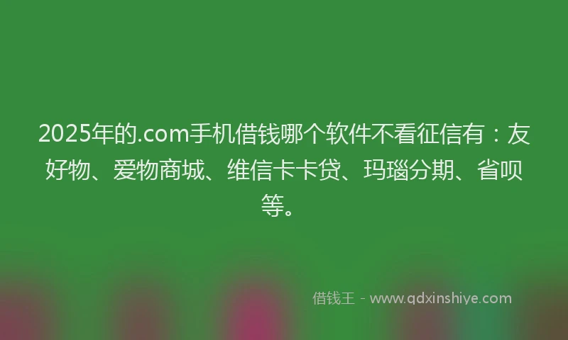 2025年的.com手机借钱哪个软件不看征信有：友好物、爱物商城、维信卡卡贷、玛瑙分期、省呗等。