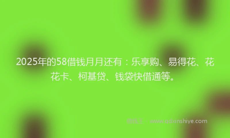 2025年的58借钱月月还有：乐享购、易得花、花花卡、柯基贷、钱袋快借通等。