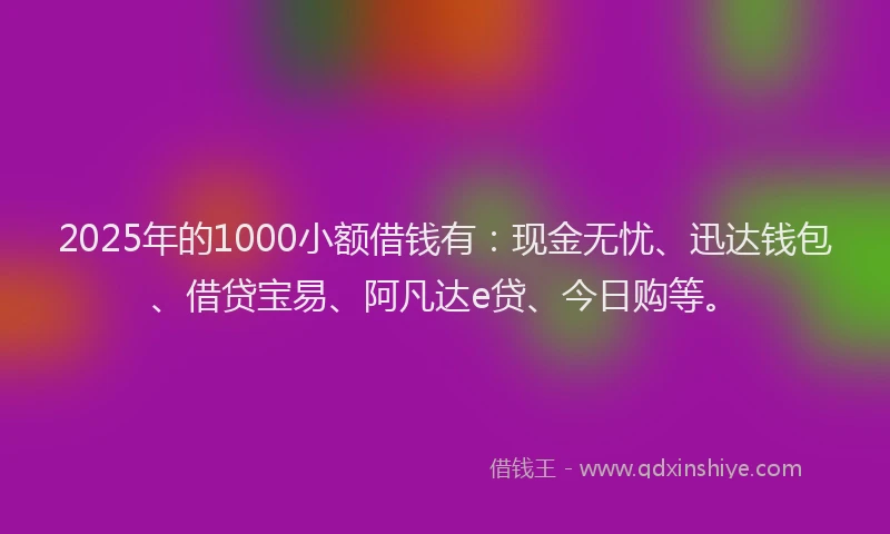 2025年的1000小额借钱有：现金无忧、迅达钱包、借贷宝易、阿凡达e贷、今日购等。