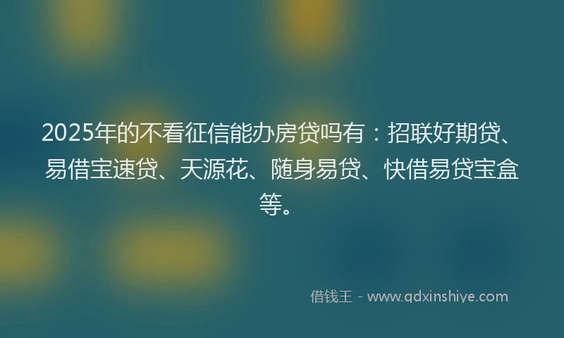 2025年的不看征信能办房贷吗有：招联好期贷、易借宝速贷、天源花、随身易贷、快借易贷宝盒等。