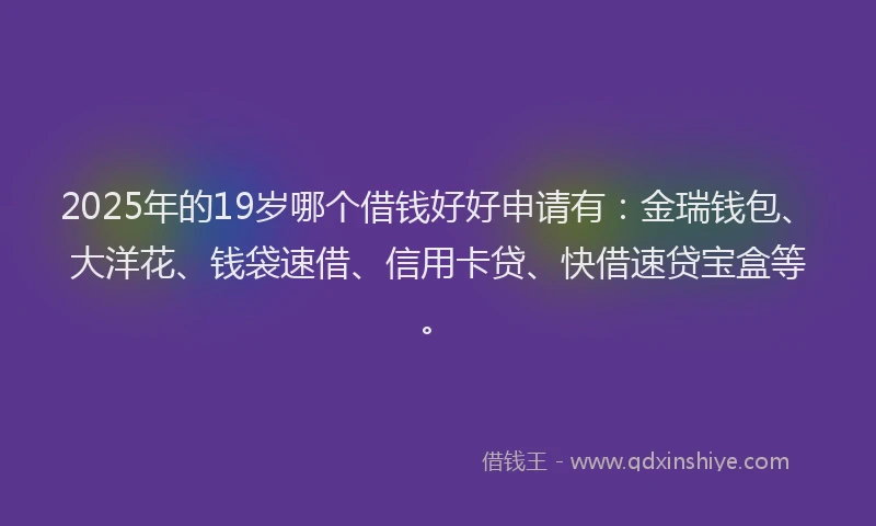2025年的19岁哪个借钱好好申请有：金瑞钱包、大洋花、钱袋速借、信用卡贷、快借速贷宝盒等。