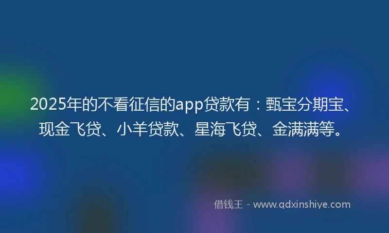 2025年的不看征信的app贷款有：甄宝分期宝、现金飞贷、小羊贷款、星海飞贷、金满满等。