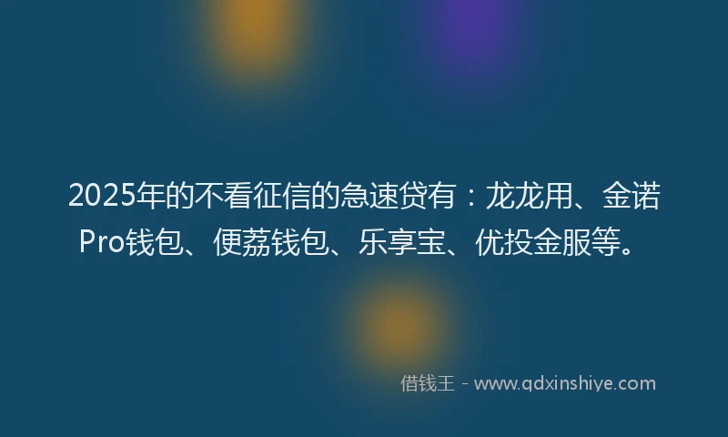 2025年的不看征信的急速贷有：龙龙用、金诺Pro钱包、便荔钱包、乐享宝、优投金服等。
