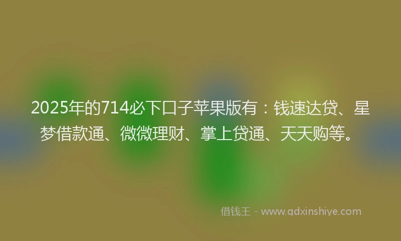 2025年的714必下口子苹果版有：钱速达贷、星梦借款通、微微理财、掌上贷通、天天购等。