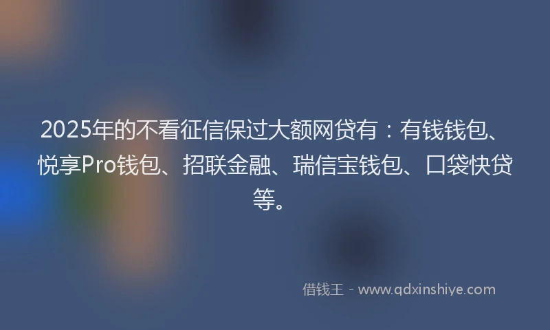 2025年的不看征信保过大额网贷有：有钱钱包、悦享Pro钱包、招联金融、瑞信宝钱包、口袋快贷等。