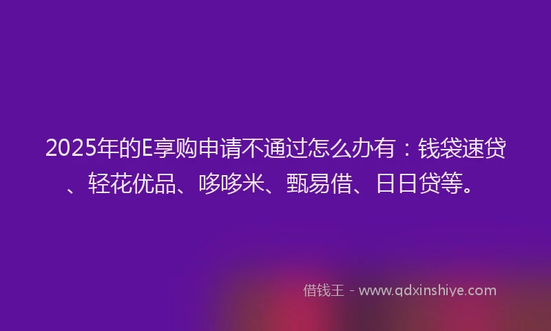 2025年的E享购申请不通过怎么办有：钱袋速贷、轻花优品、哆哆米、甄易借、日日贷等。
