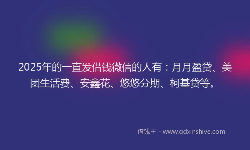 2025年的一直发借钱微信的人有：月月盈贷、美团生活费、安鑫花、悠悠分期、柯基贷等。