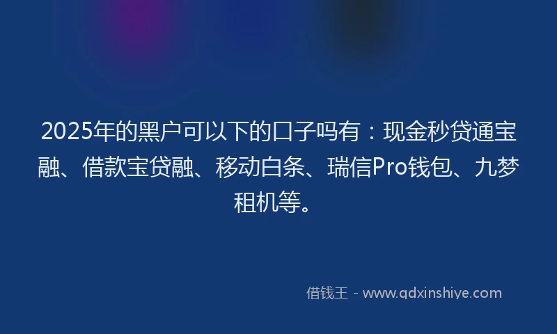 2025年的黑户可以下的口子吗有：现金秒贷通宝融、借款宝贷融、移动白条、瑞信Pro钱包、九梦租机等。