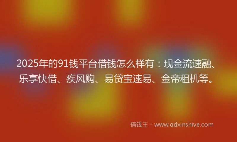 2025年的91钱平台借钱怎么样有：现金流速融、乐享快借、疾风购、易贷宝速易、金帝租机等。