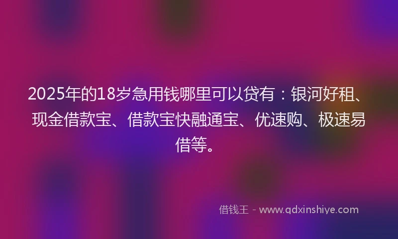2025年的18岁急用钱哪里可以贷有：银河好租、现金借款宝、借款宝快融通宝、优速购、极速易借等。