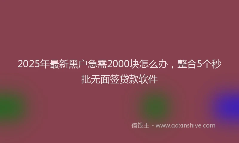 2025年最新黑户急需2000块怎么办，整合5个秒批无面签贷款软件