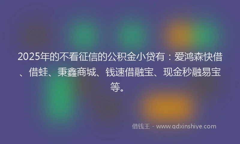 2025年的不看征信的公积金小贷有：爱鸿森快借、借蛙、秉鑫商城、钱速借融宝、现金秒融易宝等。