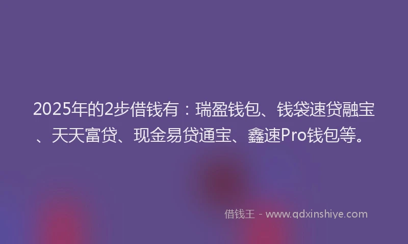 2025年的2步借钱有：瑞盈钱包、钱袋速贷融宝、天天富贷、现金易贷通宝、鑫速Pro钱包等。