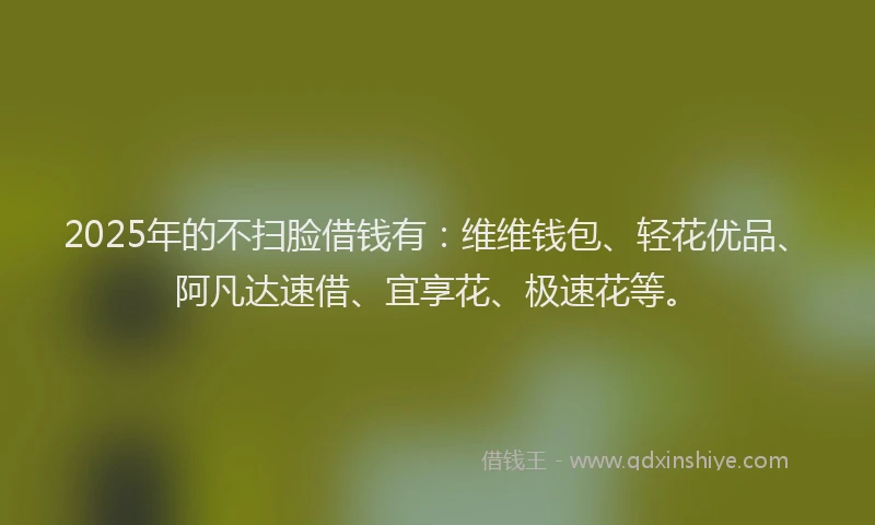 2025年的不扫脸借钱有：维维钱包、轻花优品、阿凡达速借、宜享花、极速花等。
