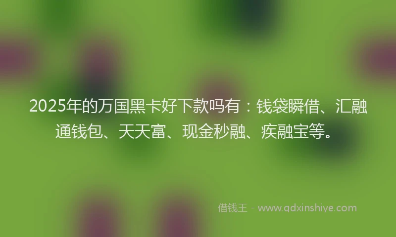 2025年的万国黑卡好下款吗有：钱袋瞬借、汇融通钱包、天天富、现金秒融、疾融宝等。