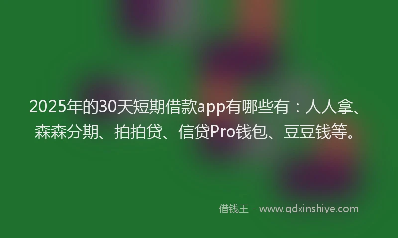 2025年的30天短期借款app有哪些有：人人拿、森森分期、拍拍贷、信贷Pro钱包、豆豆钱等。