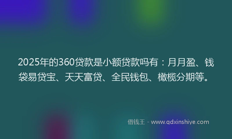 2025年的360贷款是小额贷款吗有：月月盈、钱袋易贷宝、天天富贷、全民钱包、橄榄分期等。