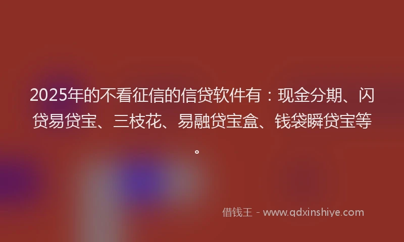 2025年的不看征信的信贷软件有：现金分期、闪贷易贷宝、三枝花、易融贷宝盒、钱袋瞬贷宝等。