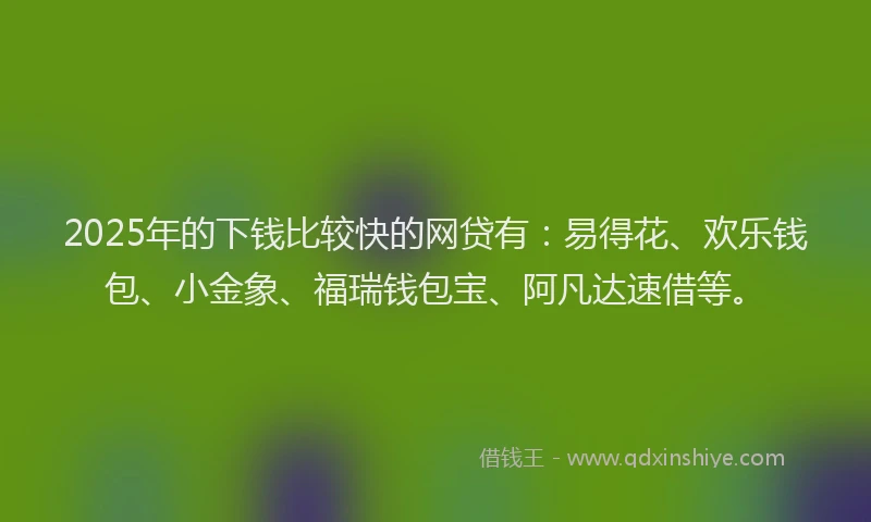 2025年的下钱比较快的网贷有：易得花、欢乐钱包、小金象、福瑞钱包宝、阿凡达速借等。